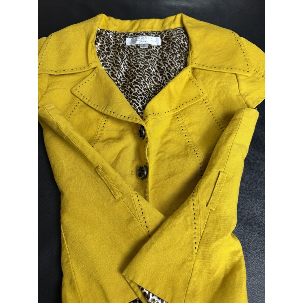 Tahari Arthur S Levine Skirt Suit 8P Yellow Linen Blazer Brown Skirt Leopard Set - Picture 13 of 16